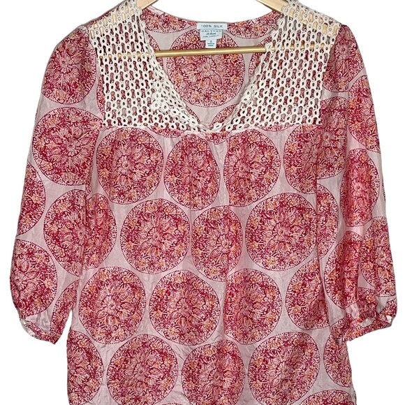 Calypso St Barth Top Womens Small Silk Shirt Blouse Puff Sleeve Casual Pink - Picture 2 of 11